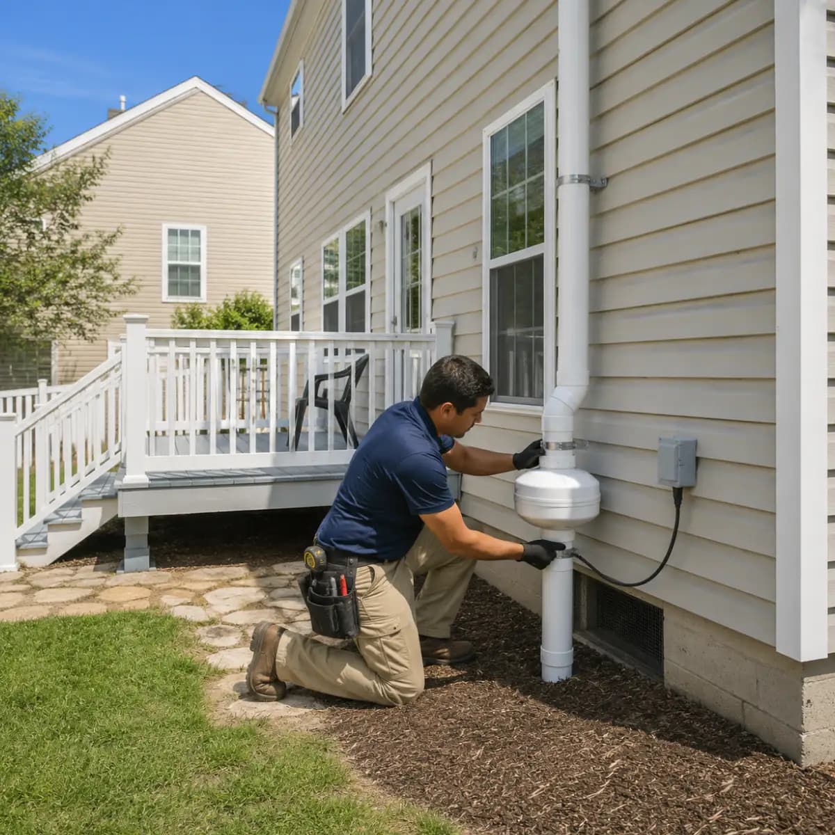 Radon mitigation system installed at a Charlottesville-area home, Peerless Environmental of Charlottesville