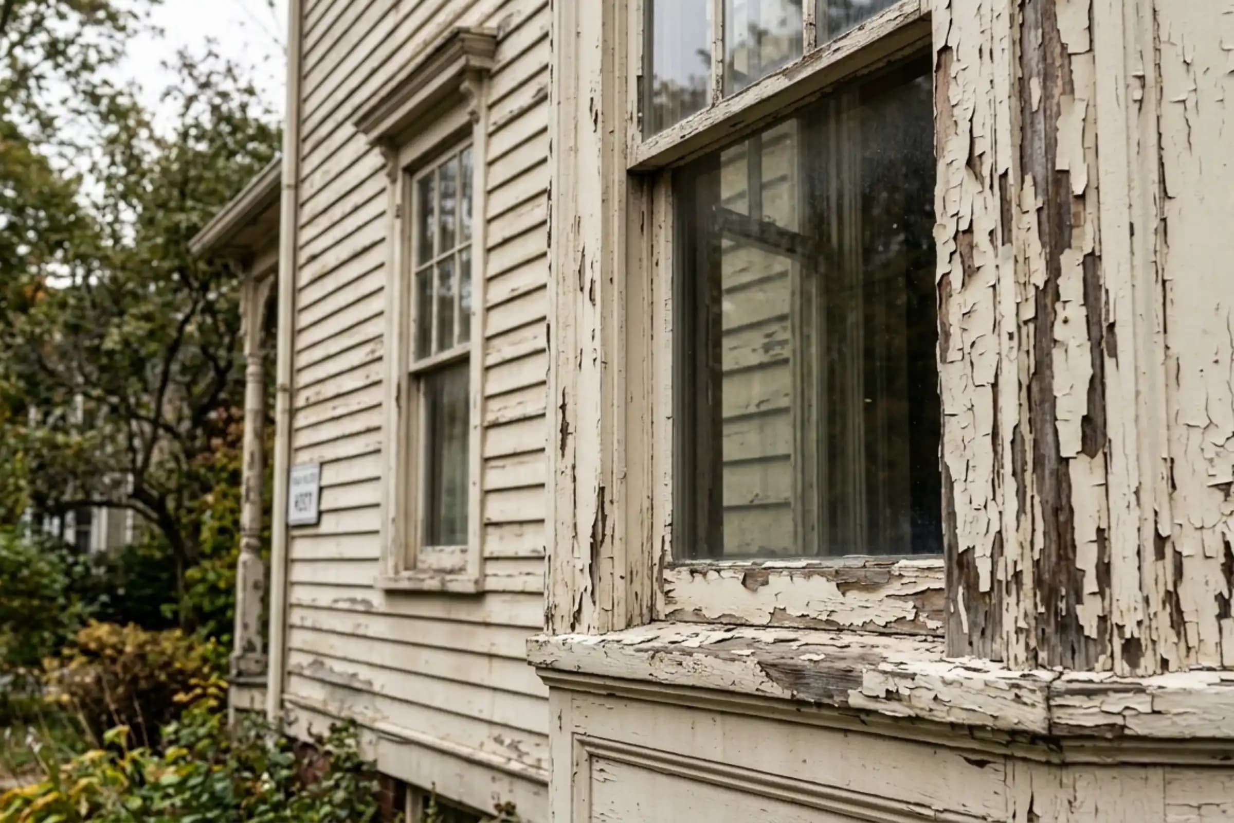 Lead paint testing technician conducting surface inspection on an older home