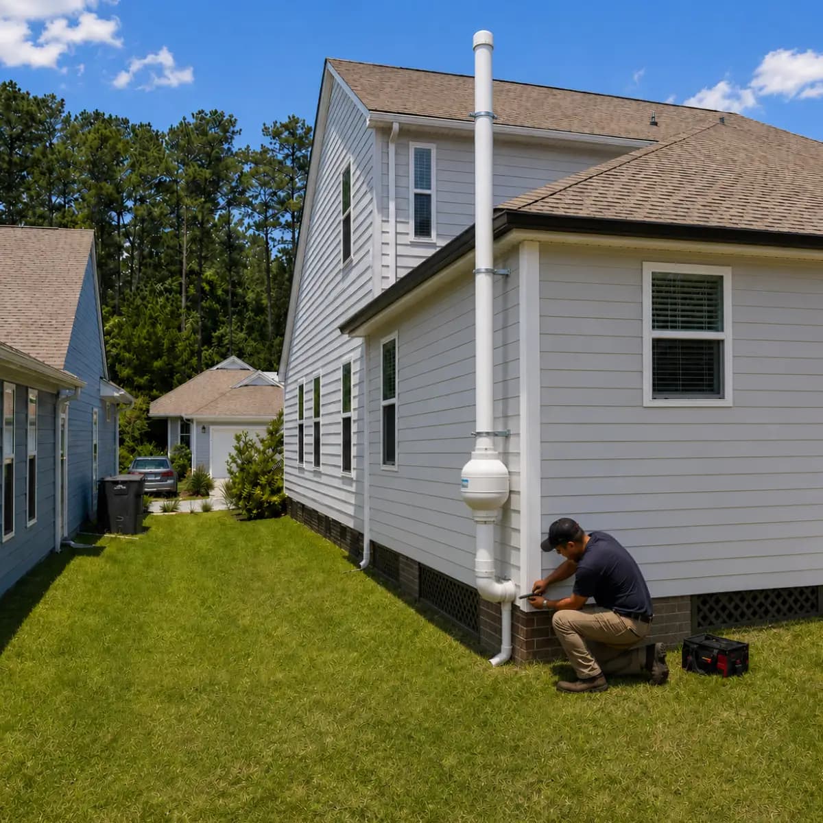 Radon mitigation system installed at a Myrtle Beach-area home, Peerless Environmental of Myrtle Beach