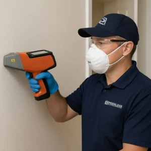lead-testing-peerless-environmental Person using a lead testing device.