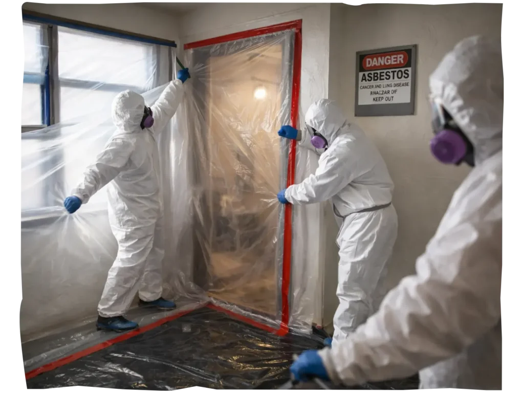 Asbestos containment environment following certified safety standards