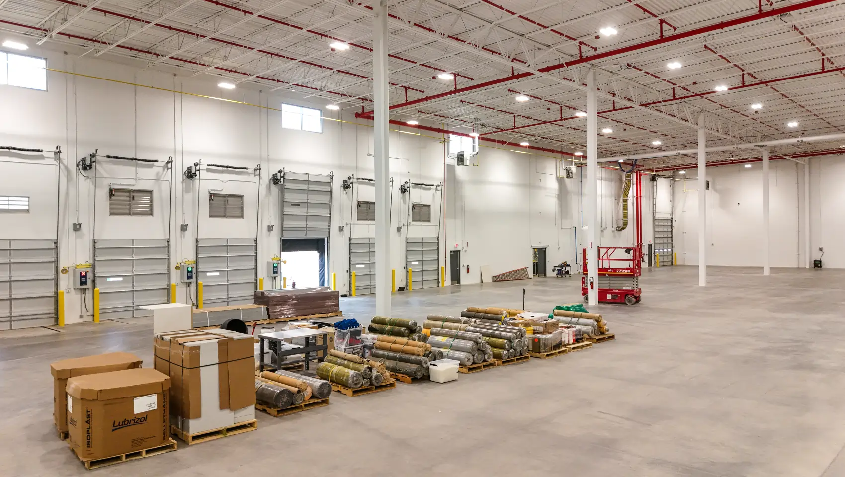 Controlled commercial remediation jobsite with materials staged neatly